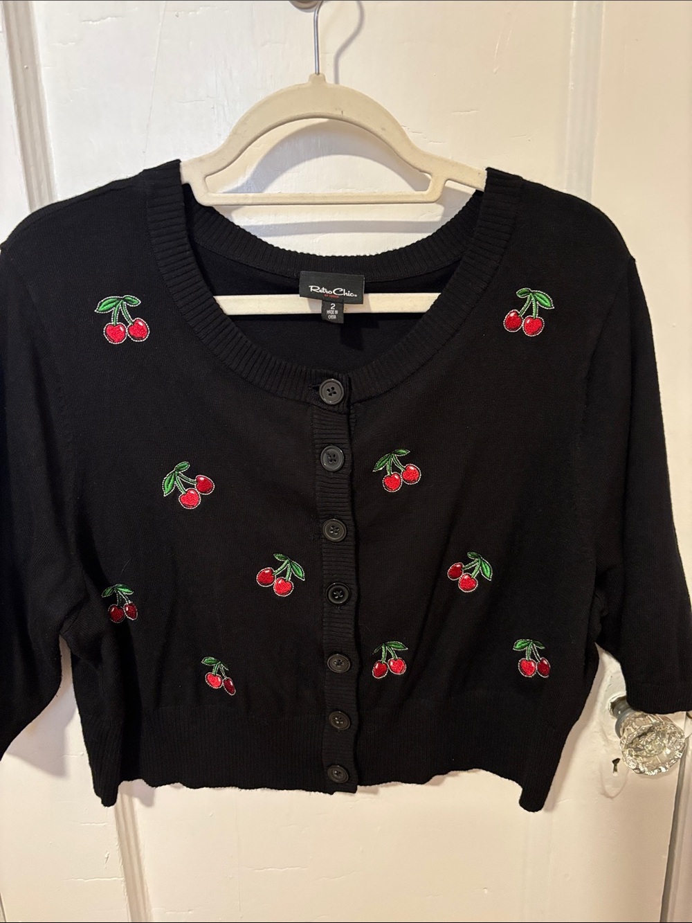 Torrid Black Cropped Cardigan with Red Cherry Embroidery